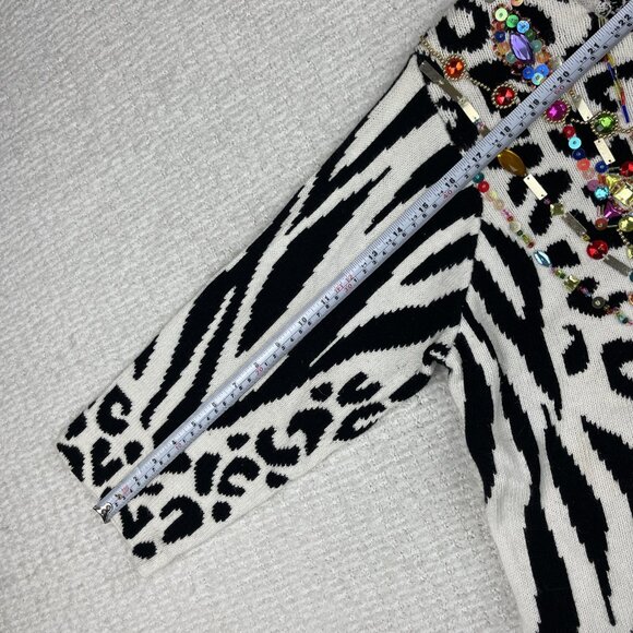 Design Options By Philip & Jane Gordon Zebra Print Jewel Sweater Cardigan Size M - Picture 14 of 16